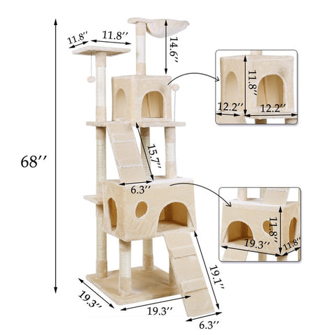  Luxury Pet Cat Tree House Condo Furniture Multi-layer Cat Tree with Ladder Toy Sisal Scratching Post for Cat Climbing JumpingToy