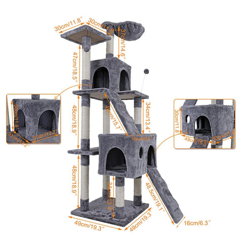  Luxury Pet Cat Tree House Condo Furniture Multi-layer Cat Tree with Ladder Toy Sisal Scratching Post for Cat Climbing JumpingToy