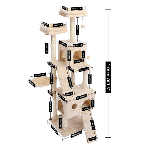  Luxury Pet Cat Tree House Condo Furniture Multi-layer Cat Tree with Ladder Toy Sisal Scratching Post for Cat Climbing JumpingToy