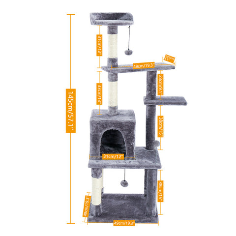  Luxury Pet Cat Tree House Condo Furniture Multi-layer Cat Tree with Ladder Toy Sisal Scratching Post for Cat Climbing JumpingToy