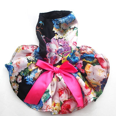  Girl Dog Pet Floral&Bow Dress Tutu Cat Puppy Shirt Skirt Dresses Summer Apparel 4 Colours