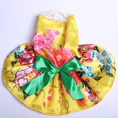  Girl Dog Pet Floral&Bow Dress Tutu Cat Puppy Shirt Skirt Dresses Summer Apparel 4 Colours