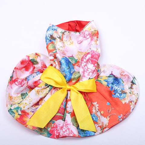 Girl Dog Pet Floral&Bow Dress Tutu Cat Puppy Shirt Skirt Dresses Summer Apparel 4 Colours